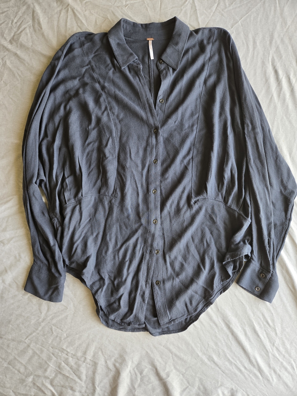 Free People "True Affection" High-Low Herringbone Button-Up Shirt